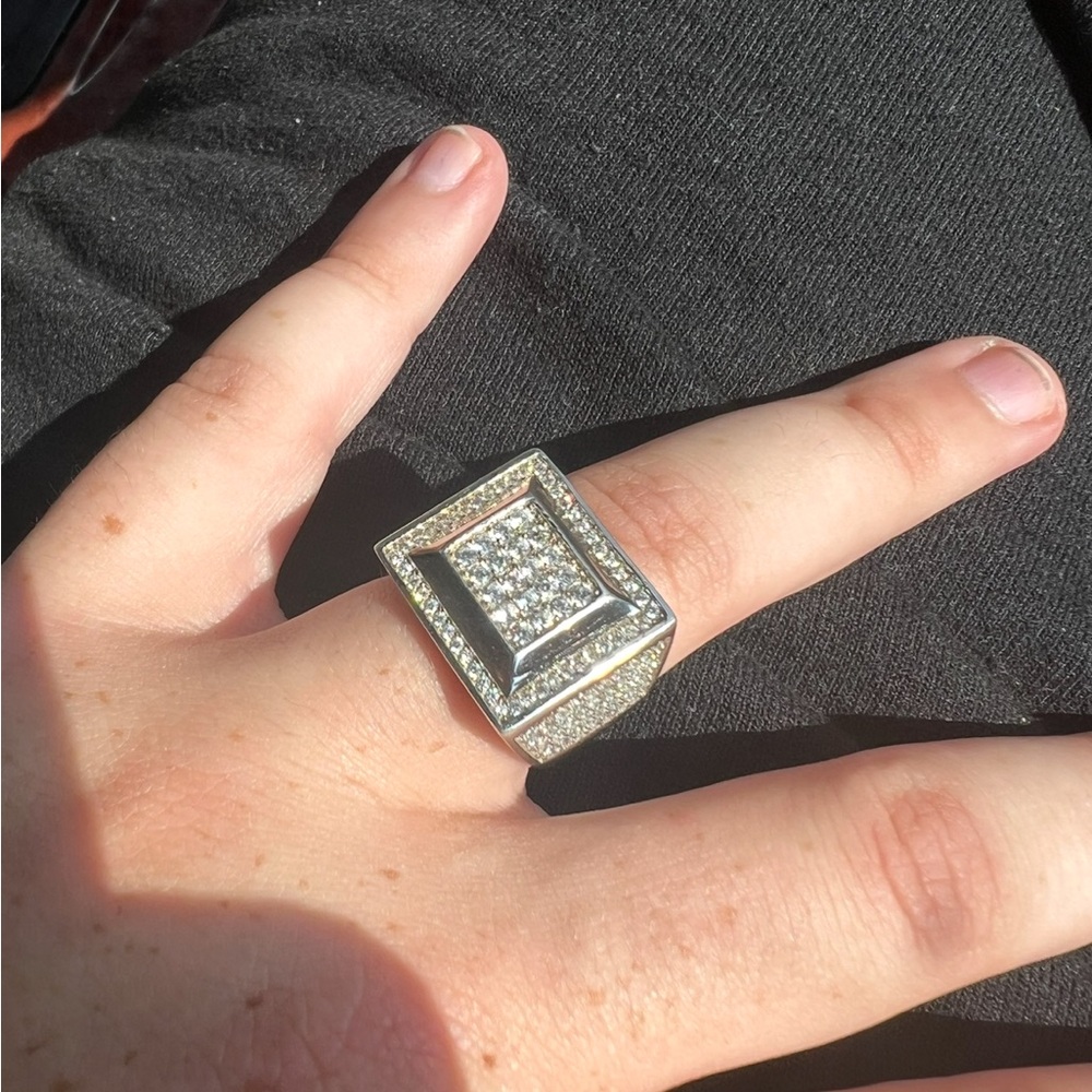 Silver Geometric Statement Ring. CV/Moissanite - image 1